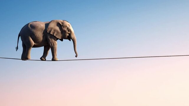 Baby Elephant Walking a Tightrope