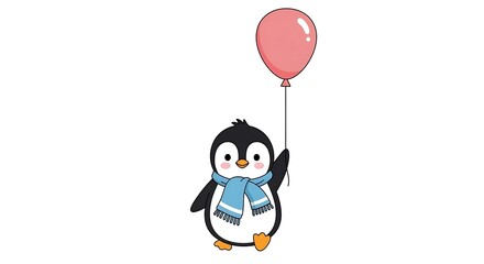 Adorable Penguin with Balloon - A Whimsical Celebration of Joy.
