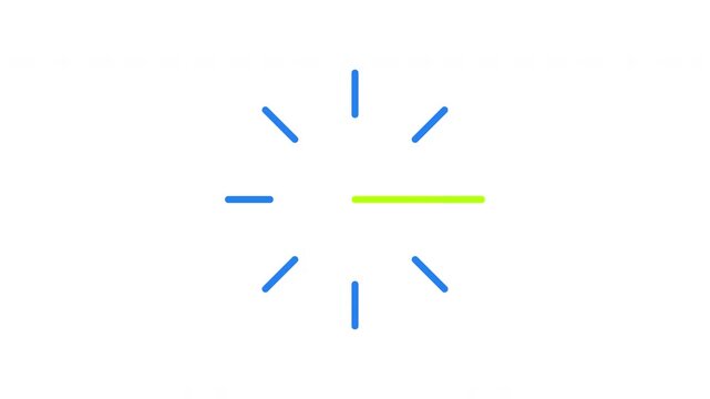 Green long line ticking clockwise inside blue lines circle loading animation. Circular rotation. Animated throbber on transparent background. UI design element 4K video. Progress indicator, buffering