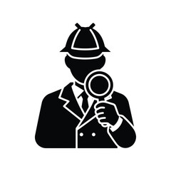 Detective silhouette magnifying glass investigation concept sherlock holmes style character icon symbol isolated on white background