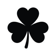 Black silhouette of a shamrock three leaf clover simple icon isolated on for st patrick's day isolated on white background