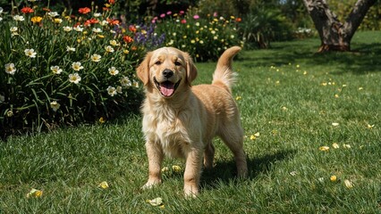 Dog puppy so happy in the garden