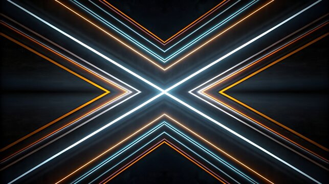 Abstract background with glowing neon lines forming an x shape in the dark - Powered by Adobe