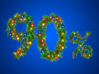 The 90 percent figure is made of a Christmas wreath with New Year's decorations