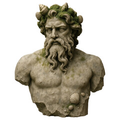 Obraz premium Broken Marble Statue of Sea Deity with Moss and Shells