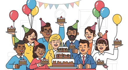 Festive Birthday Celebration with Cake and Balloons.