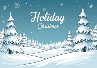 Christmas card. Illustration of sketched snow covered Christmas trees