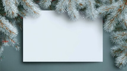 a blank sheet of paper against the background of a spruce tree.