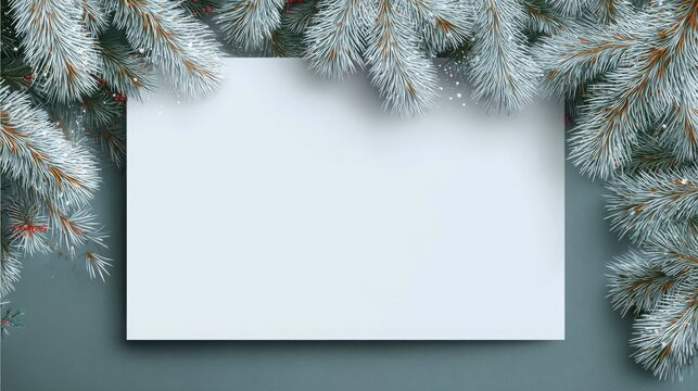 a blank sheet of paper against the background of a spruce tree.