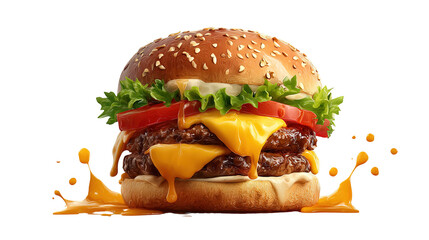 big fresh burger with cheese and bacon isolated on white background