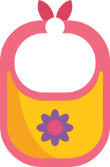 Pink and yellow baby bib decorated with a purple flower, representing a newborn girl