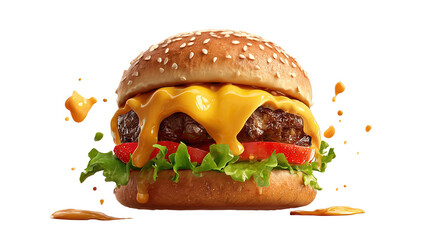 big fresh burger with cheese and bacon isolated on white background