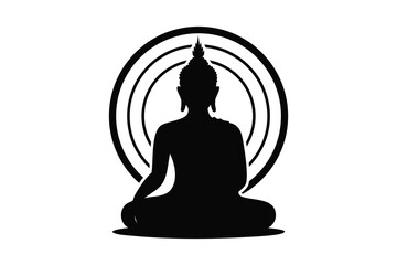 Serene Buddha Statue Silhouette with Aura Circle