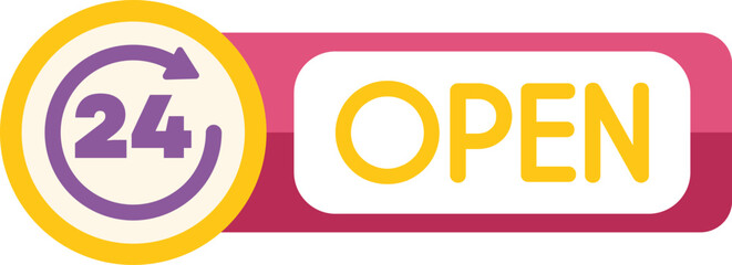 Simple icon is showing a sign indicating a business is open 24 hours