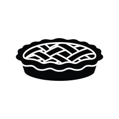 Simple black and white vector illustration of a delicious apple pie with lattice crust isolated on white background