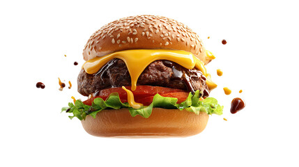 big fresh burger with cheese and bacon isolated on white background