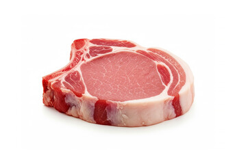 Pork chop, meat preparation, meat cutting and food industry ingredient, cut of pork meat on a white background