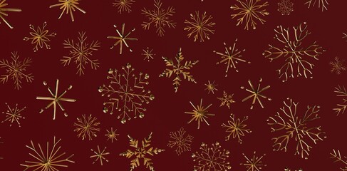 Luxurious gold snowflakes pattern on a rich burgundy red background, perfect for Christmas cards, festive designs, and holiday themes.