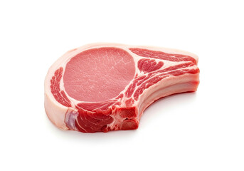 Pork chop, meat preparation, meat cutting and food industry ingredient, cut of pork meat on a white background