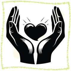 Hands gently holding and protecting a radiant heart symbolizing love care and compassion artistic illustration for social causes and healthcare concepts