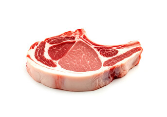Pork chop, meat preparation, meat cutting and food industry ingredient, cut of pork meat on a white background