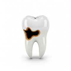 Tooth with decay problem for dental health treatment concep on a white background
