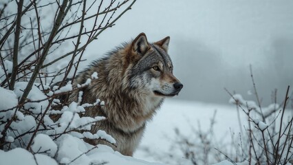 Obraz premium Grey Wolf (Canis lupus) Looks Right From Trees - captive animal