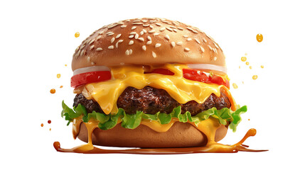 big fresh burger with cheese and bacon isolated on white background