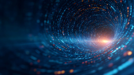 Background tunnel abstract with portal quantum and technology code for vector line or matrix pattern illustration. Graphic hole science and binary funnel with black AI and 3D data design. 66580107 1