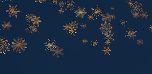 Abstract festive background of golden snowflakes on a dark blue backdrop. Perfect for Christmas, winter, and holiday designs. Ideal for seasonal