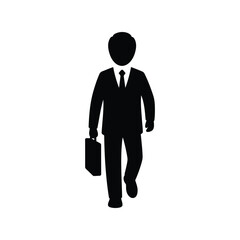 Silhouette businessman walking confidently carrying briefcase corporate professional career journey isolated on white background
