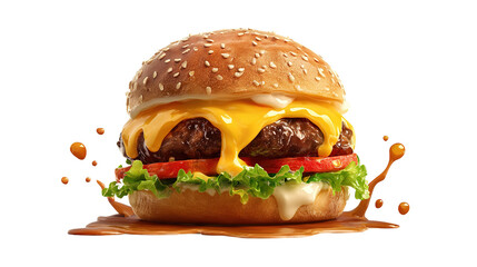 big fresh burger with cheese and bacon isolated on white background