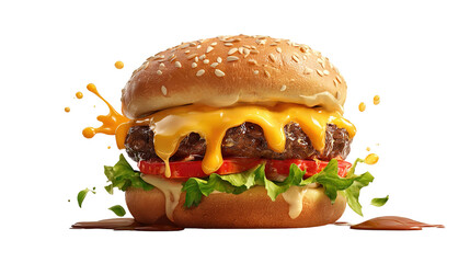 big fresh burger with cheese and bacon isolated on white background