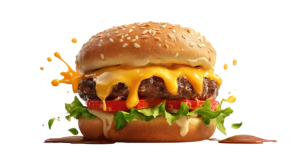 big fresh burger with cheese and bacon isolated on white background