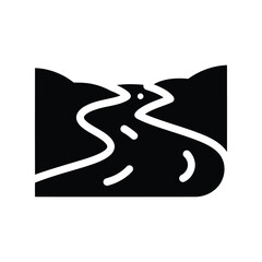 Abstract winding river landscape icon symbol representing flow journey nature scenic outdoors isolated on white background