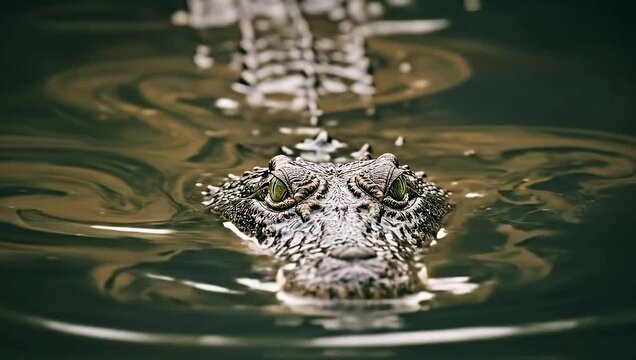 Alligators Eyes and Snout Barely Break the Waters Surface, Creating Ripples.