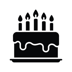 Celebration birthday cake with five lit candles festive dessert simple icon graphic isolated on white background