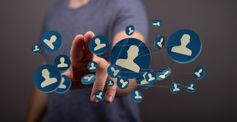 Digital network. Conceptual image showing a man connecting people together. Social media concept. Digital Connection. 144 characters limit.