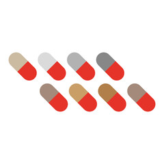 Capsule medical shapes. Perspective view angle. Red brown gray colors. Vector tablet objects.