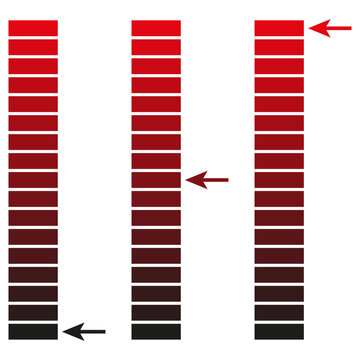 Red level indicator. Vertical bar chart. Measurement Vector symbol. Volume control scale.