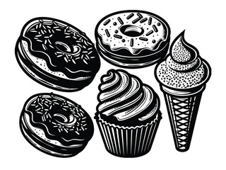 Vintage Engraving Style Dessert Icon Vector Set (Variation)