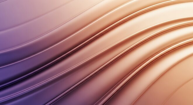 Elegant metallic waves flow with smooth gradients of purple and gold, suggesting luxury and modern sophistication for abstract backgrounds.