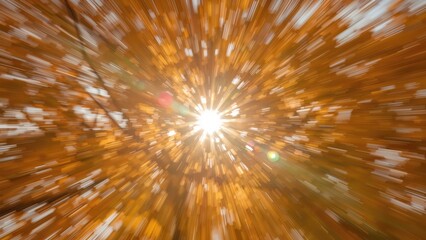 Blurred, colorful autumn light burst among trees for replacing.