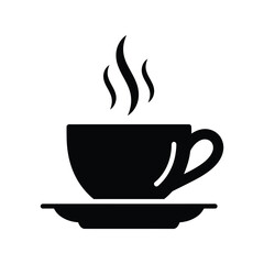 Steaming hot coffee cup icon silhouette cozy beverage drink morning refreshment aroma isolated on white background