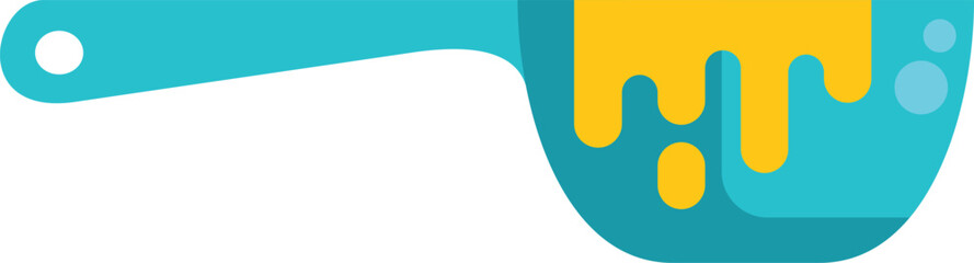 This vector icon of a blue kitchen spoon pouring batter into a mixing bowl is perfect for projects related to baking