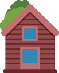 Simple vector illustration of a wooden cabin with a green roof, perfect for projects related to nature, housing, or simple living