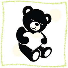 Cute Teddy Bear Holding Heart Vector Graphic Illustration for Valentines Day and Childrens Designs with Whimsical Border