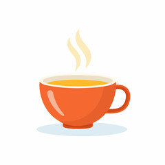 A vibrant orange cup filled with a hot, steaming beverage like tea or coffee. This flat vector icon illustrates the concept of a warm, cozy break