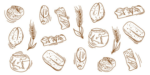 Bread background in doodle art design for bread shop advertisement template