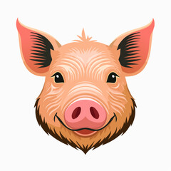 Adorable smiling piglet head illustration, a cute farm animal character or mascot isolated on white